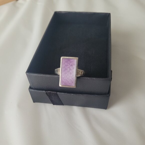 Vintage Art Deco Purple Signet Ring Sterling Silver Guilloche Ostby Barton - Picture 11 of 14